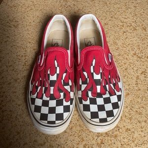 Vans with Checkered Flames with Red Background